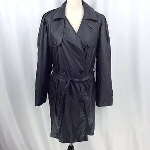 Sanyo Carol Cohen Belted Trench Coat Womens Size XS Dark Gray Black Lightweight